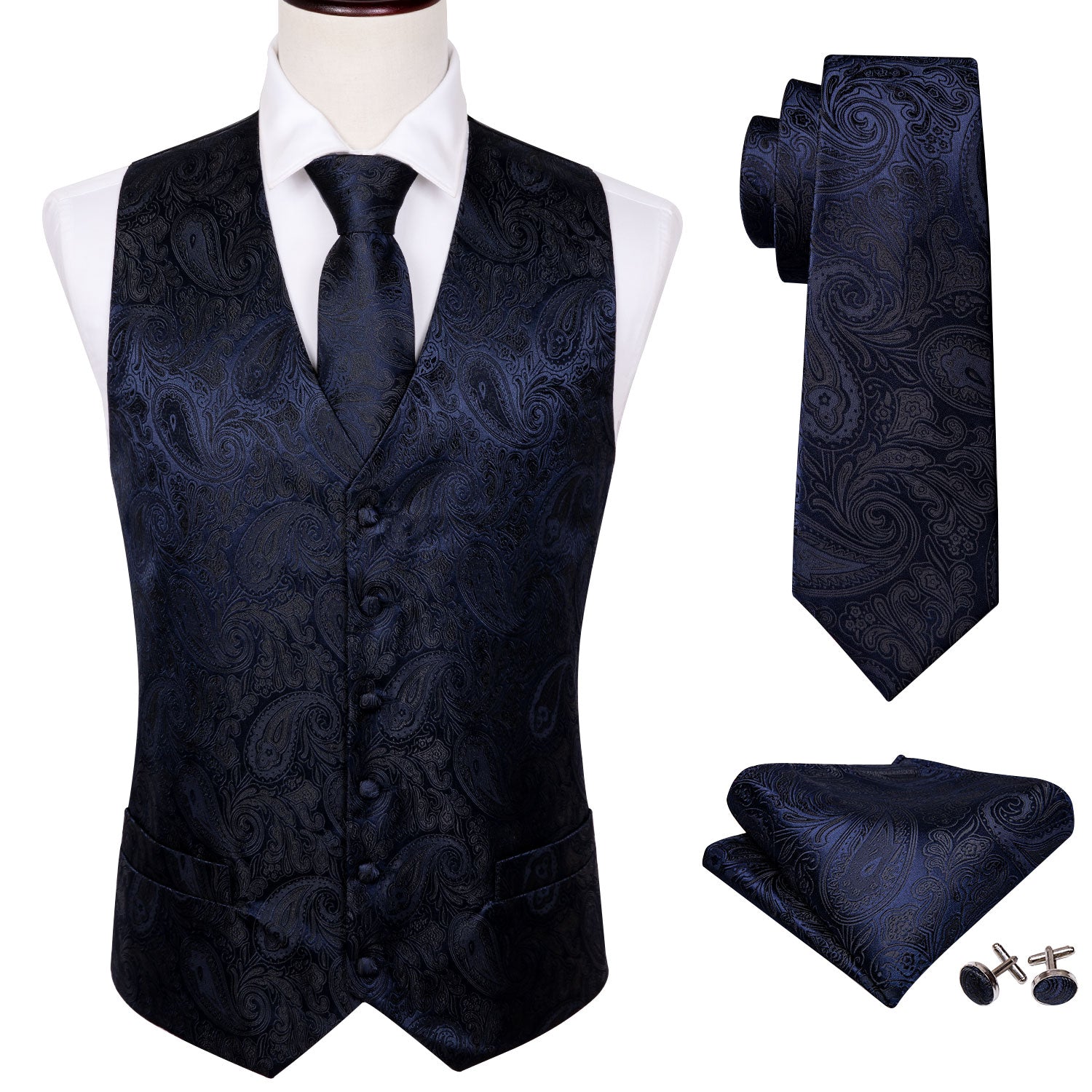 Deep Blue Paisley Inner Vest Set